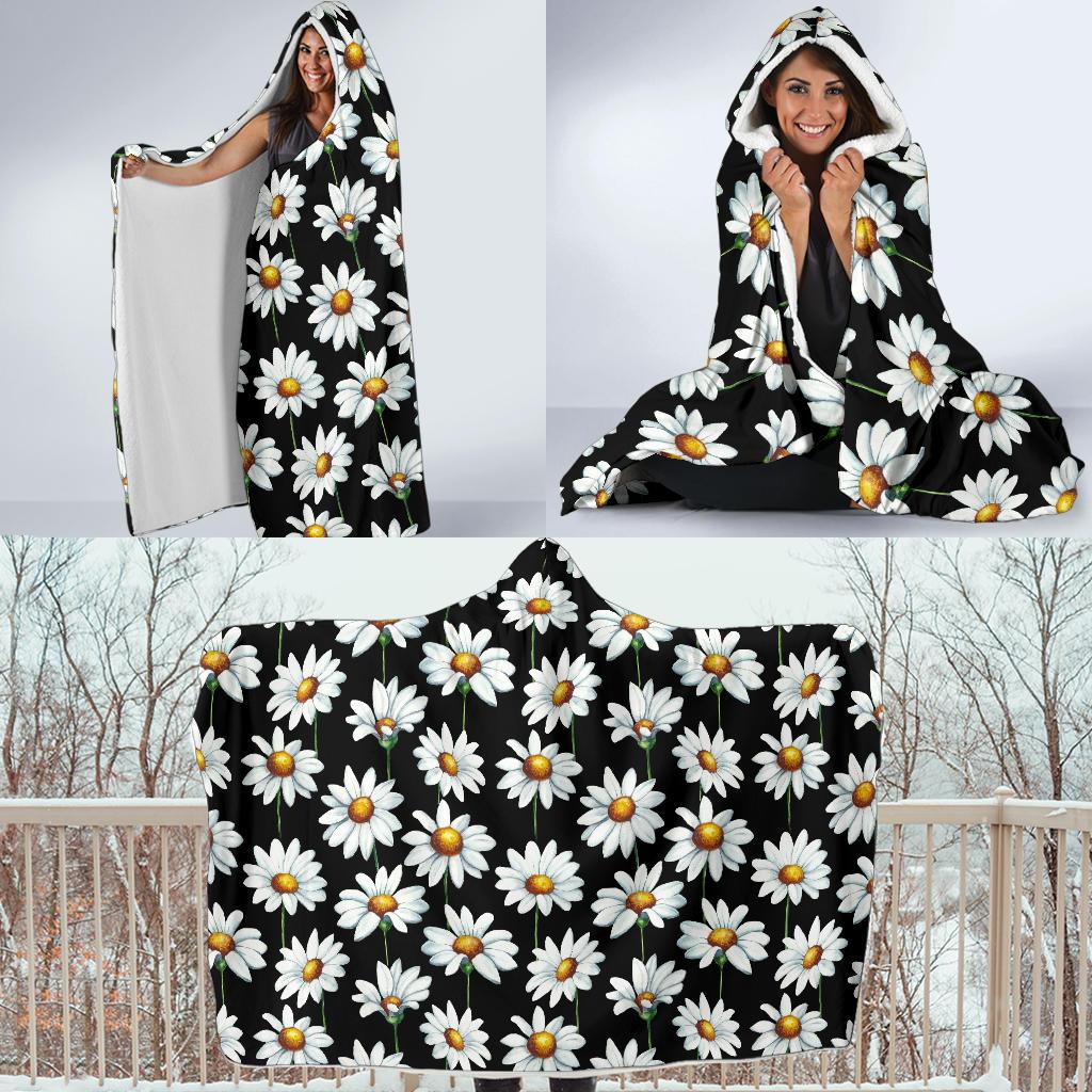 Daisy Print Pattern Hooded Blanket-JTAMIGO.COM