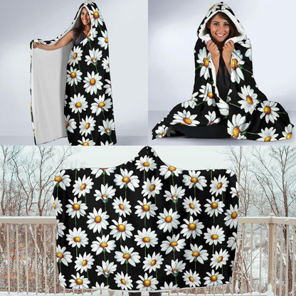 Daisy Print Pattern Hooded Blanket-JTAMIGO.COM