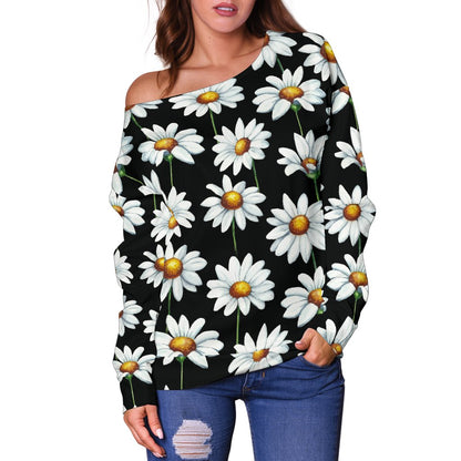 Daisy Print Pattern Off Shoulder Sweatshirt