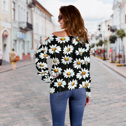 Daisy Print Pattern Off Shoulder Sweatshirt