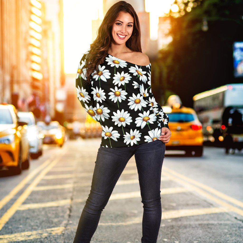 Daisy Print Pattern Off Shoulder Sweatshirt