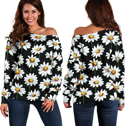 Daisy Print Pattern Off Shoulder Sweatshirt