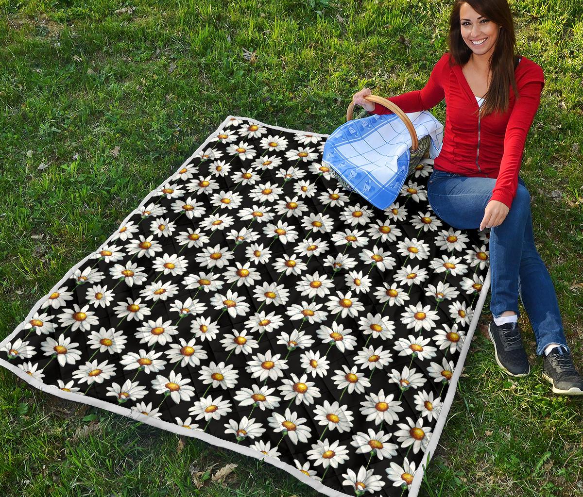Daisy Print Pattern Premium Quilt-JTAMIGO.COM