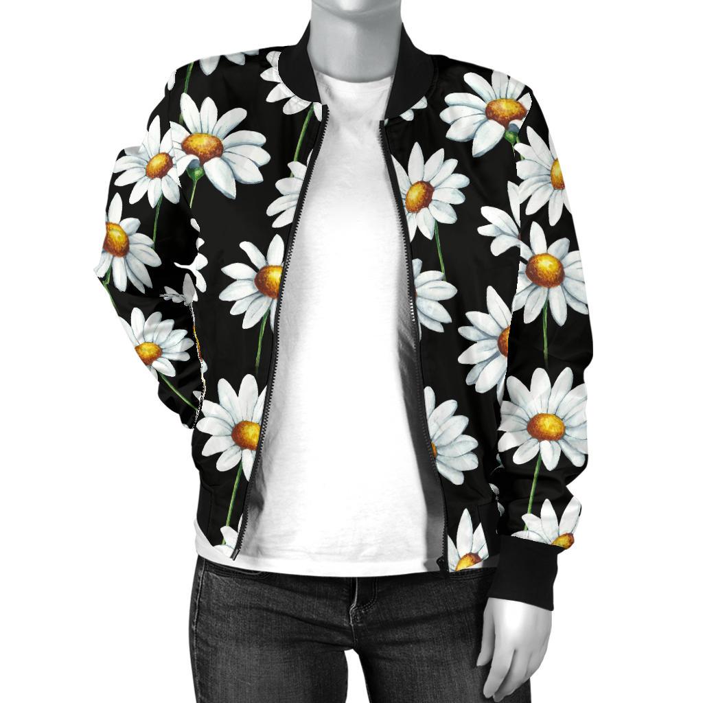 Daisy Print Pattern Women Casual Bomber Jacket