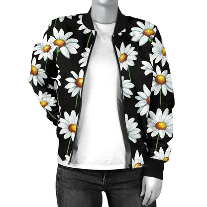 Daisy Print Pattern Women Casual Bomber Jacket