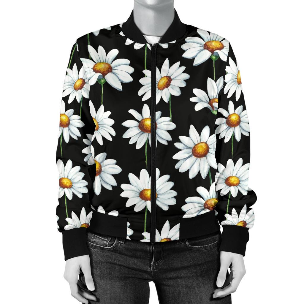 Daisy Print Pattern Women Casual Bomber Jacket