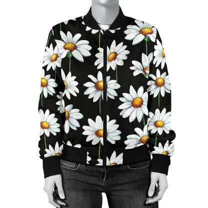 Daisy Print Pattern Women Casual Bomber Jacket