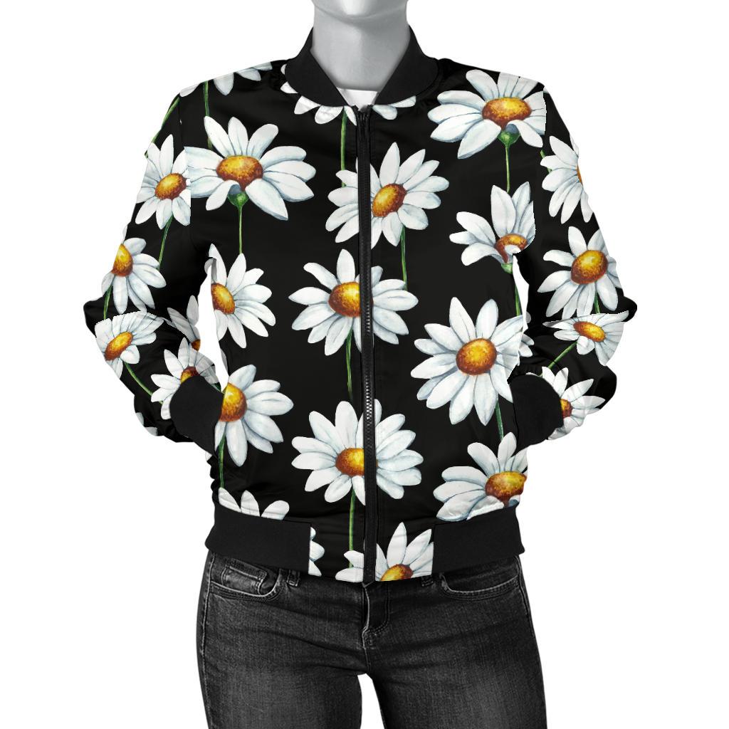 Daisy Print Pattern Women Casual Bomber Jacket