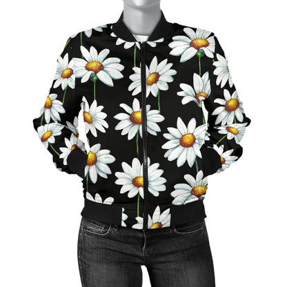 Daisy Print Pattern Women Casual Bomber Jacket