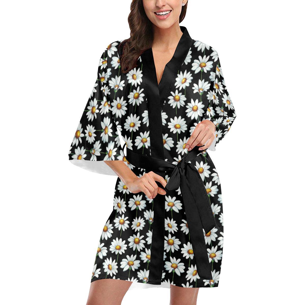 Daisy Print Pattern Women Short Kimono Robe