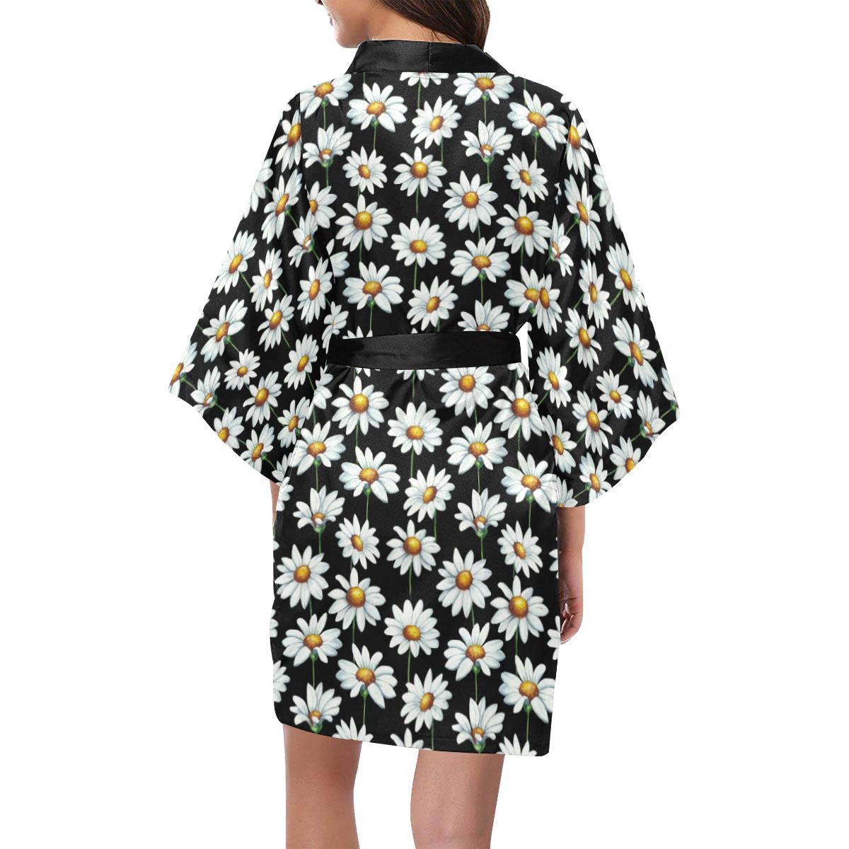 Daisy Print Pattern Women Short Kimono Robe