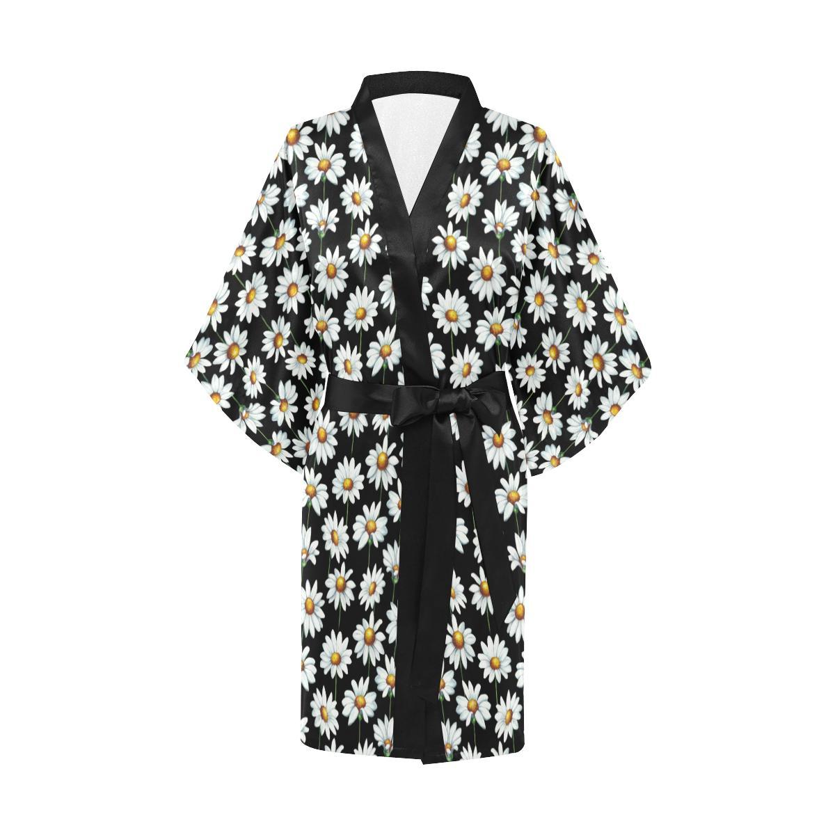 Daisy Print Pattern Women Short Kimono Robe