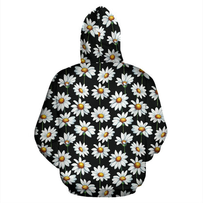 Daisy Print Pattern Zip Up Hoodie