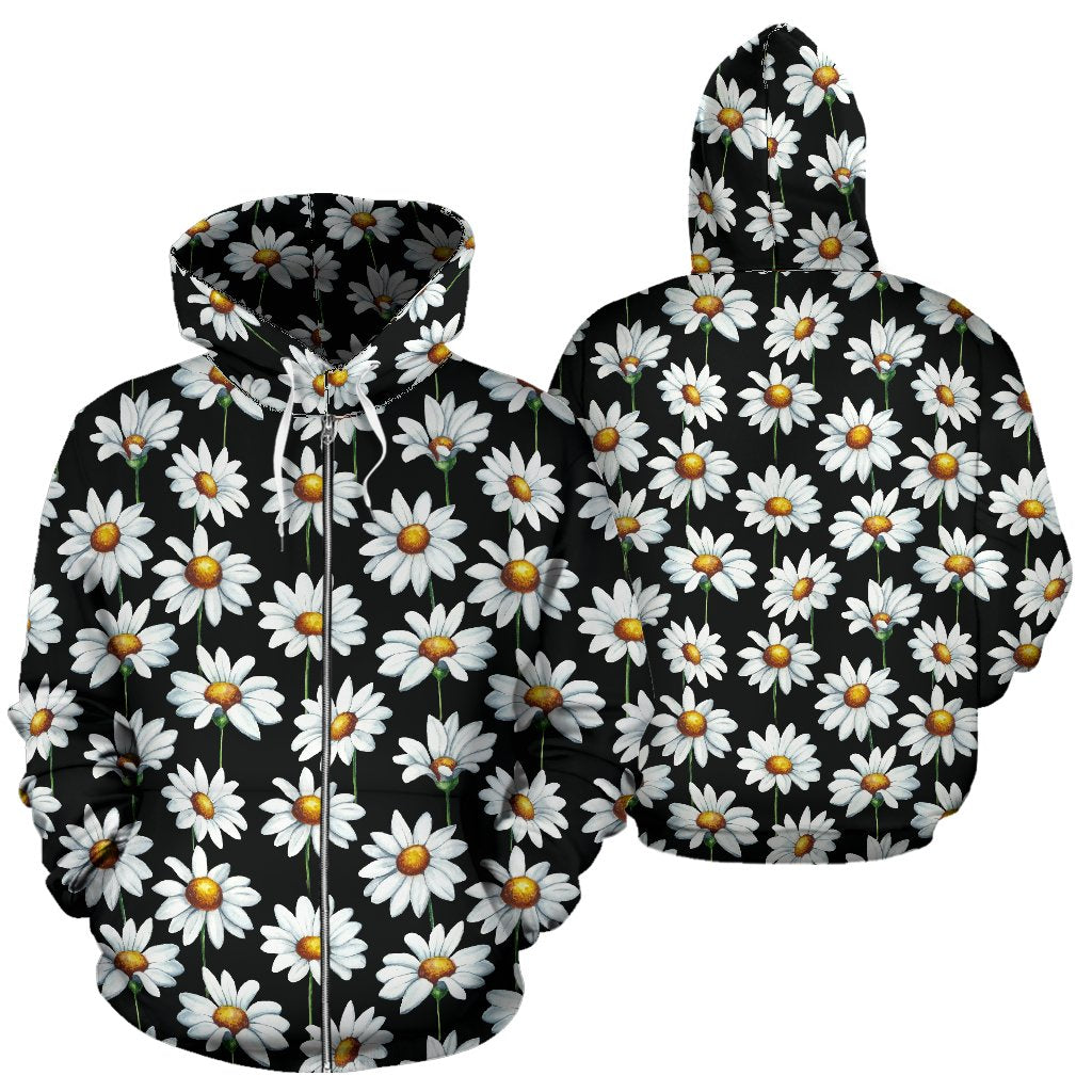 Daisy Print Pattern Zip Up Hoodie