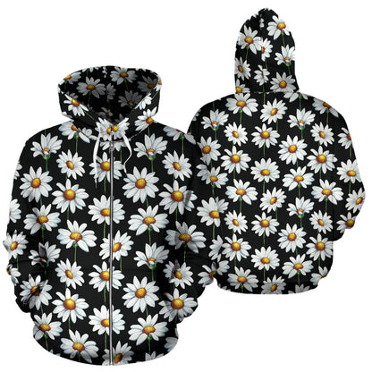 Daisy Print Pattern Zip Up Hoodie