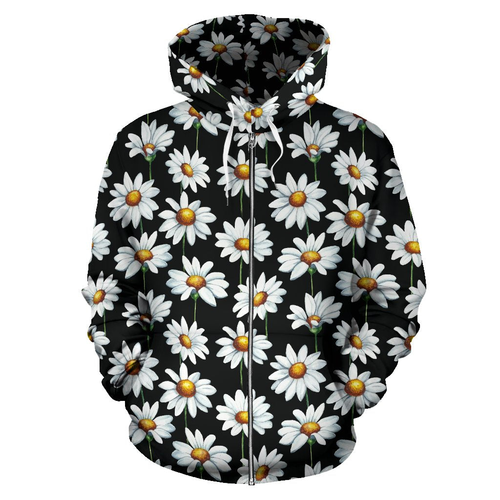 Daisy Print Pattern Zip Up Hoodie