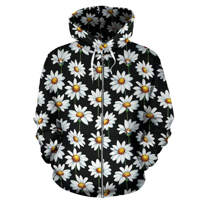 Daisy Print Pattern Zip Up Hoodie