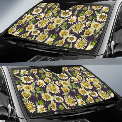 Daisy Vintage Print Pattern Car Sun Shade For Windshield