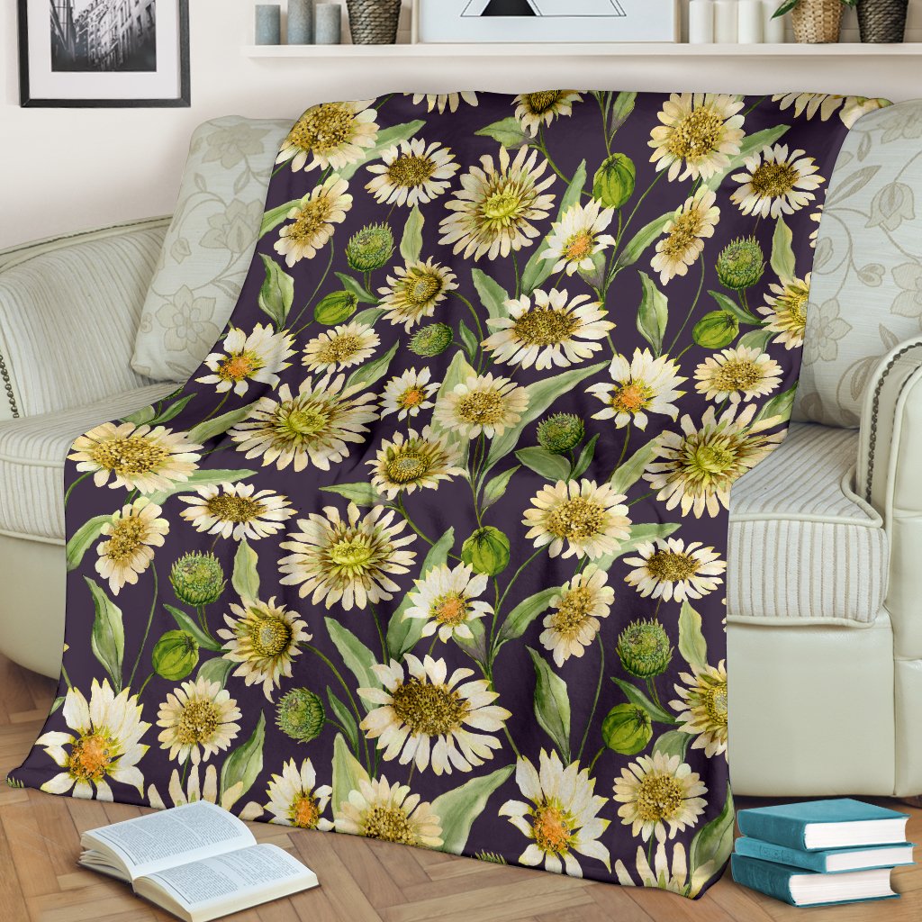 Daisy Vintage Print Pattern Fleece Blanket