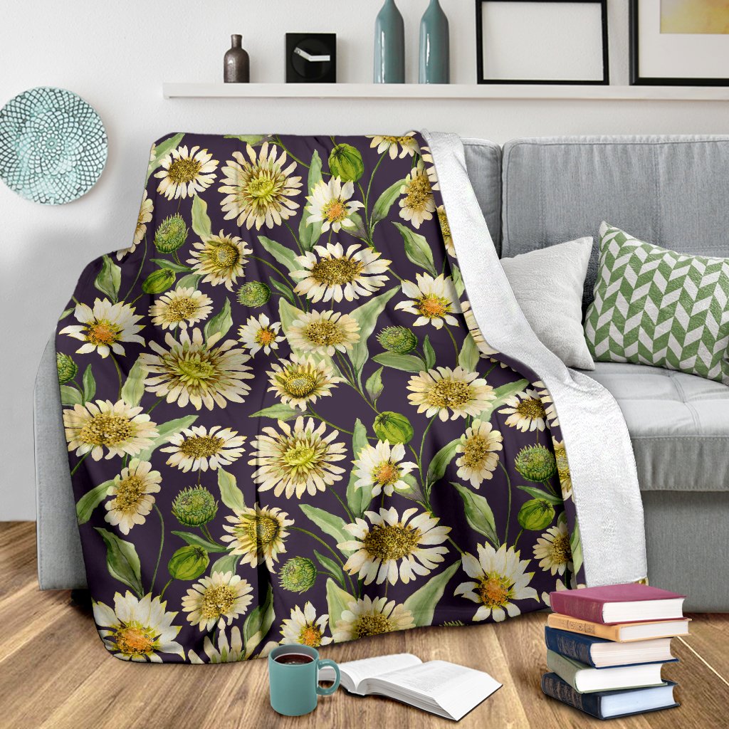Daisy Vintage Print Pattern Fleece Blanket
