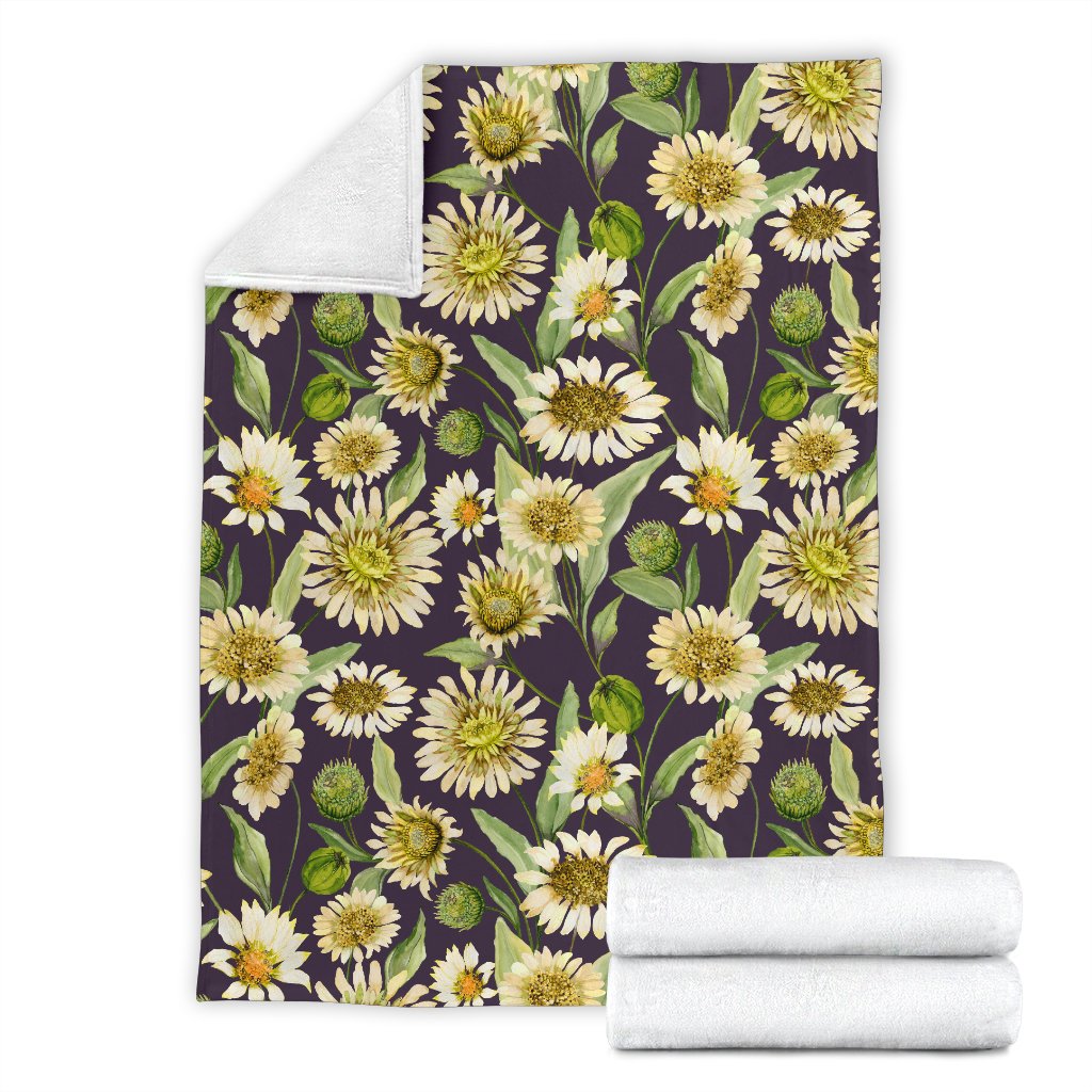 Daisy Vintage Print Pattern Fleece Blanket