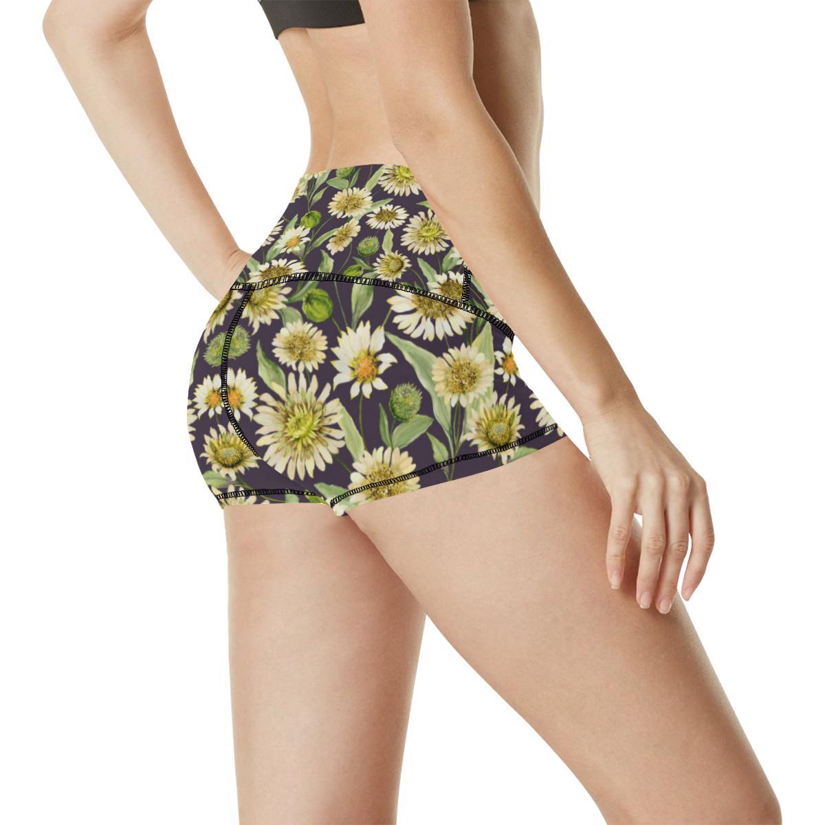 Daisy Vintage Print Pattern High Waisted Spandex Shorts-JTAMIGO.COM