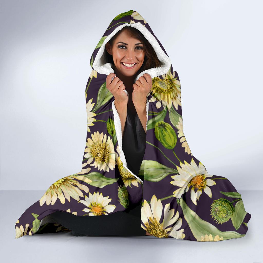 Daisy Vintage Print Pattern Hooded Blanket-JTAMIGO.COM