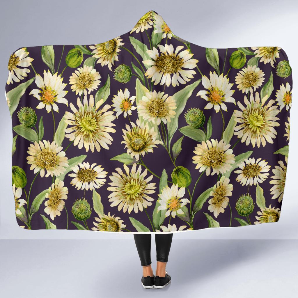 Daisy Vintage Print Pattern Hooded Blanket-JTAMIGO.COM