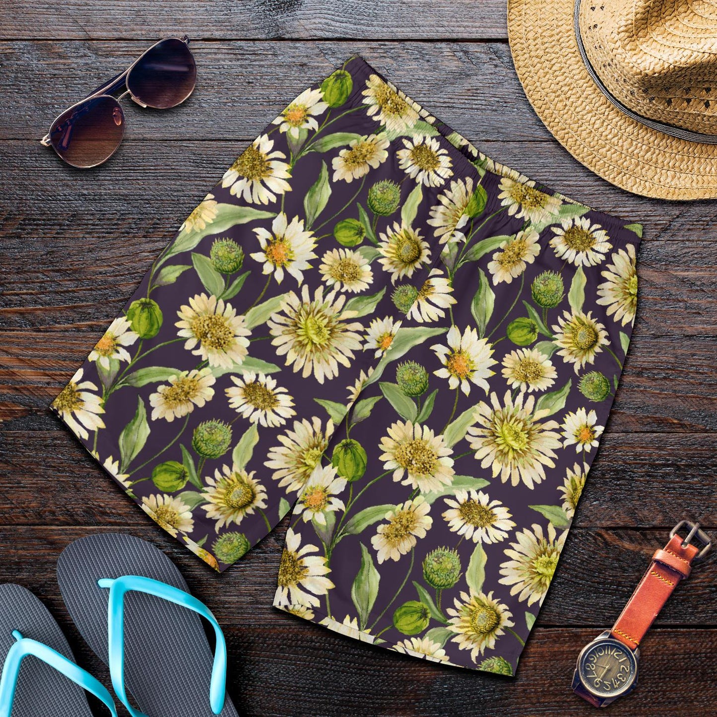 Daisy Vintage Print Pattern Mens Shorts-JTAMIGO.COM
