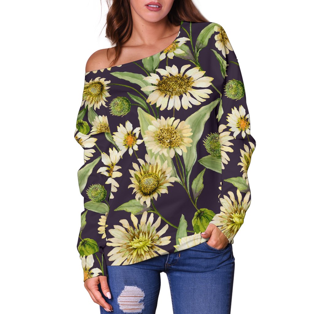 Daisy Vintage Print Pattern Off Shoulder Sweatshirt