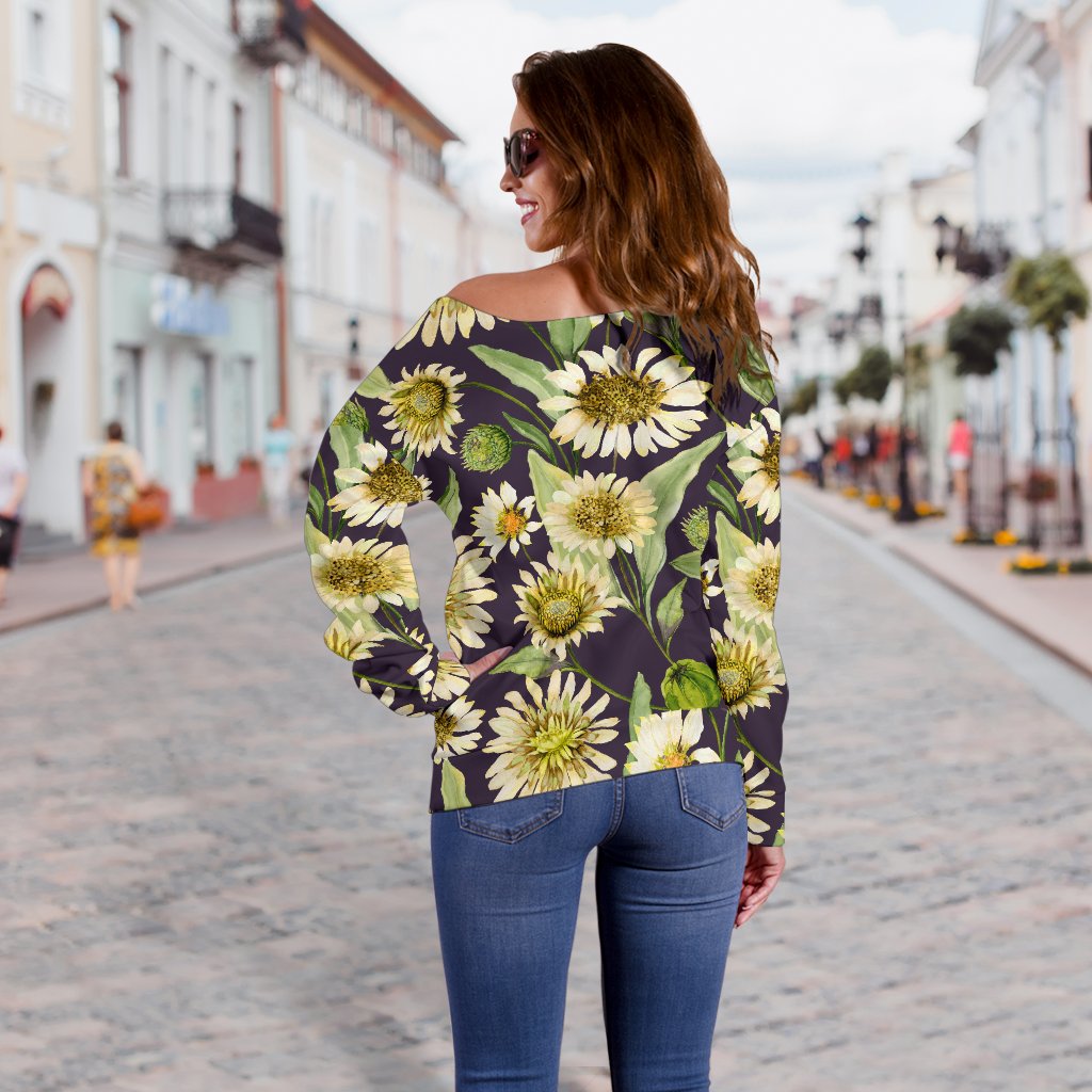 Daisy Vintage Print Pattern Off Shoulder Sweatshirt