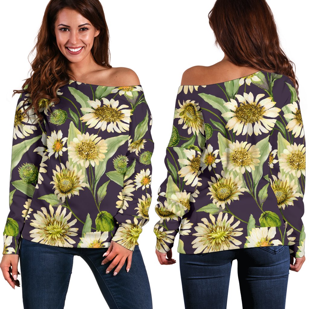 Daisy Vintage Print Pattern Off Shoulder Sweatshirt