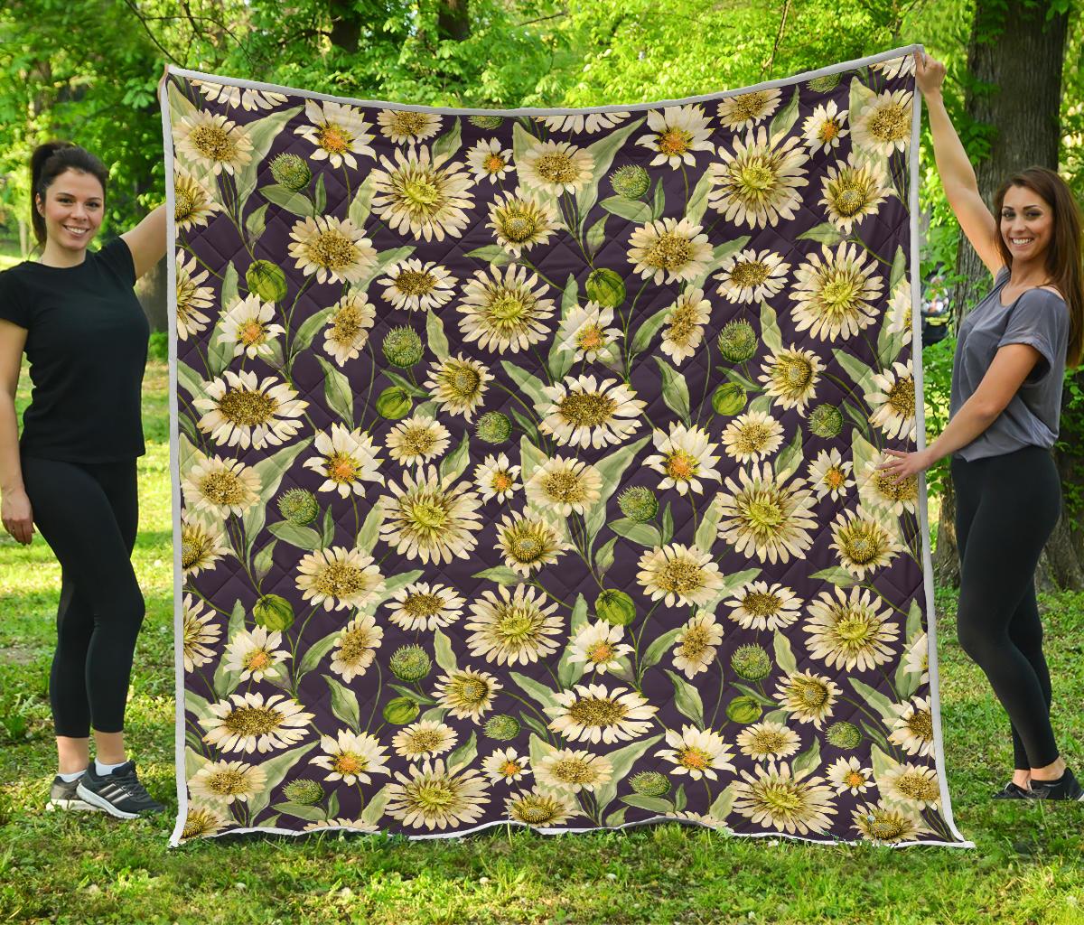 Daisy Vintage Print Pattern Premium Quilt-JTAMIGO.COM