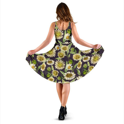 Daisy Vintage Print Pattern Sleeveless Dress