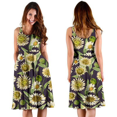Daisy Vintage Print Pattern Sleeveless Dress