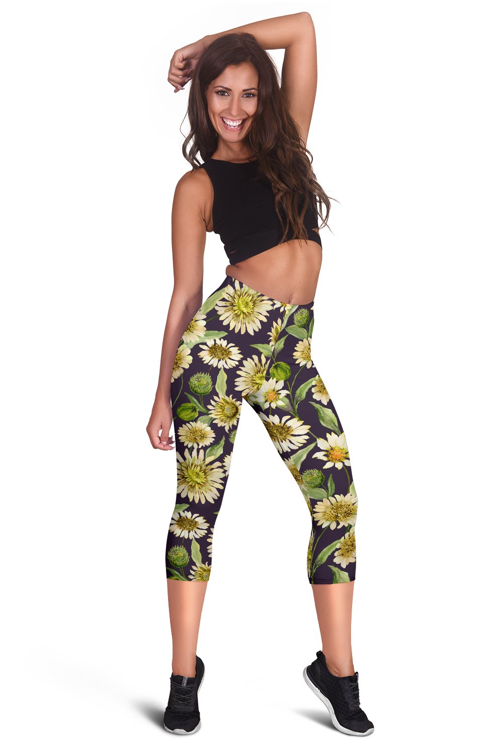 Daisy Vintage Print Pattern Women Capris