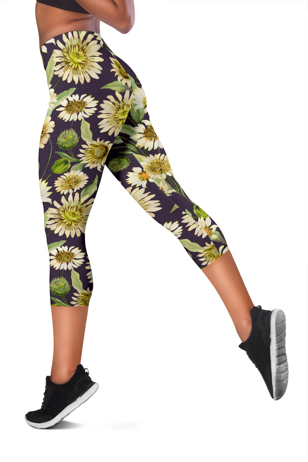 Daisy Vintage Print Pattern Women Capris
