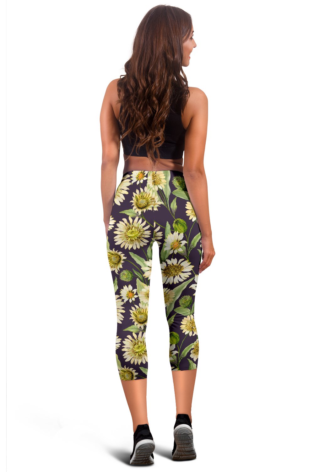 Daisy Vintage Print Pattern Women Capris