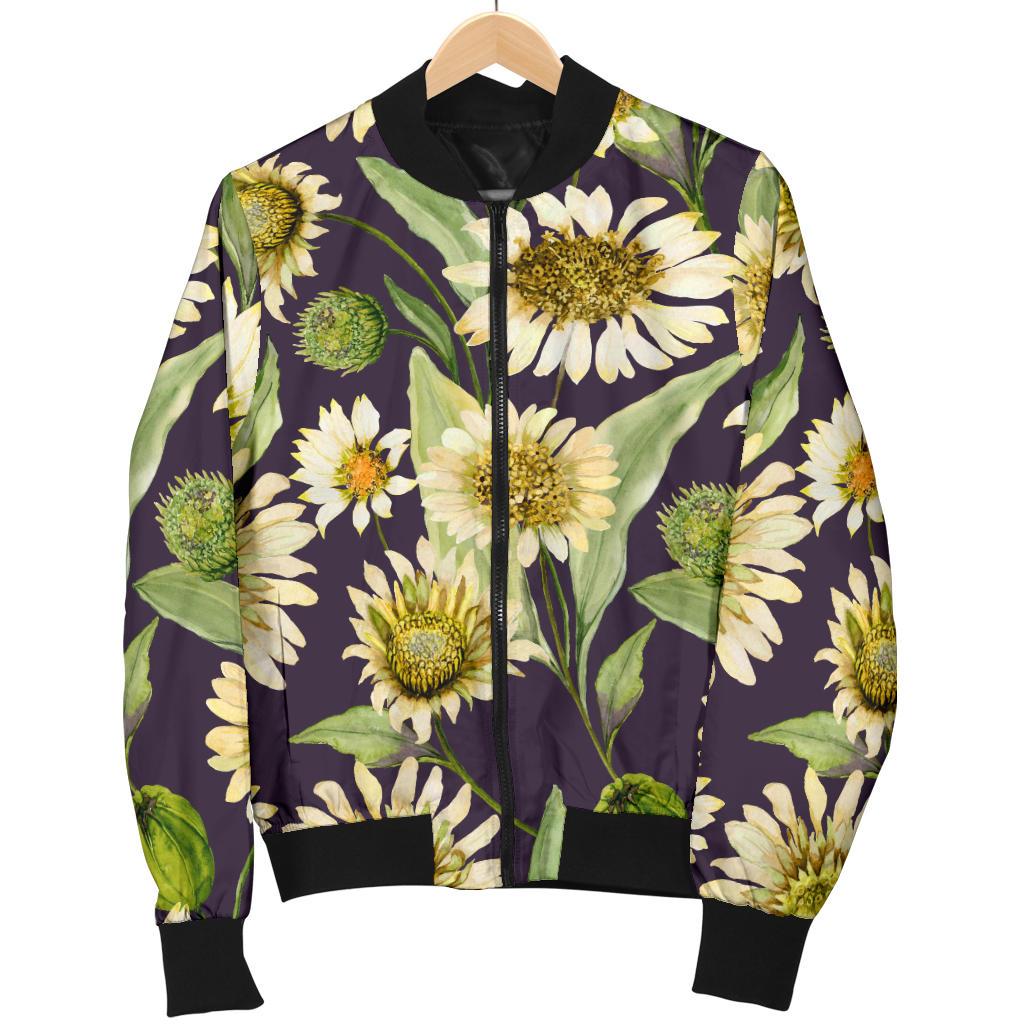 Daisy Vintage Print Pattern Women Casual Bomber Jacket