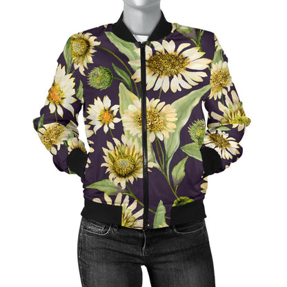 Daisy Vintage Print Pattern Women Casual Bomber Jacket