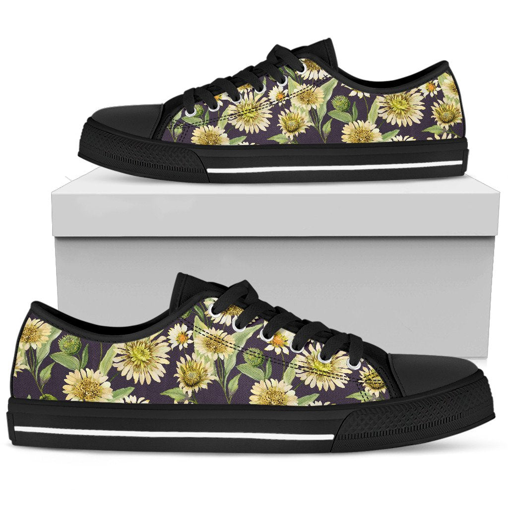 Daisy Vintage Print Pattern Women Low Top Shoes