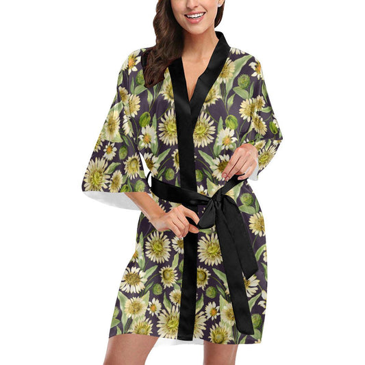 Daisy Vintage Print Pattern Women Short Kimono Robe