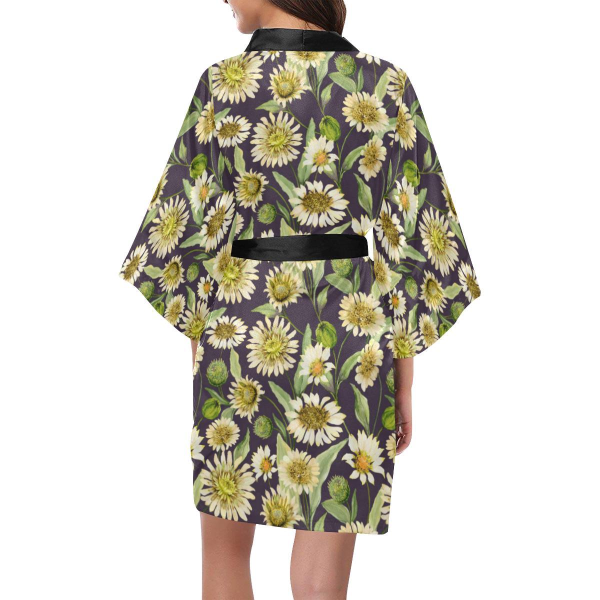 Daisy Vintage Print Pattern Women Short Kimono Robe