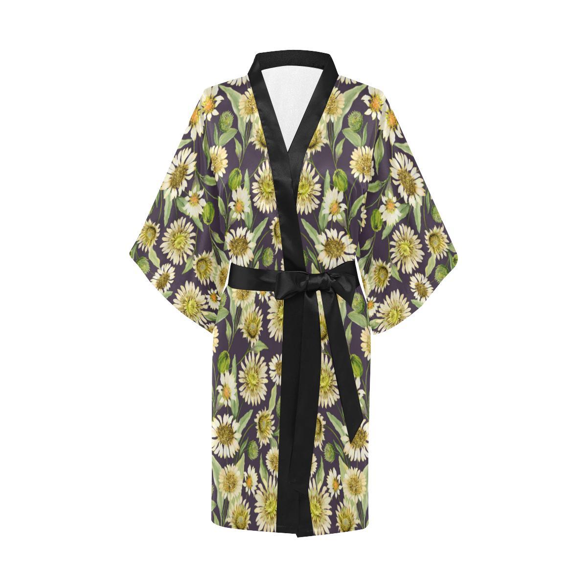 Daisy Vintage Print Pattern Women Short Kimono Robe