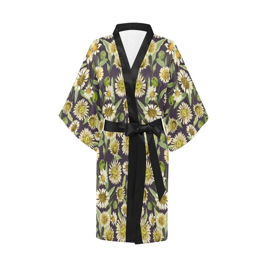Daisy Vintage Print Pattern Women Short Kimono Robe