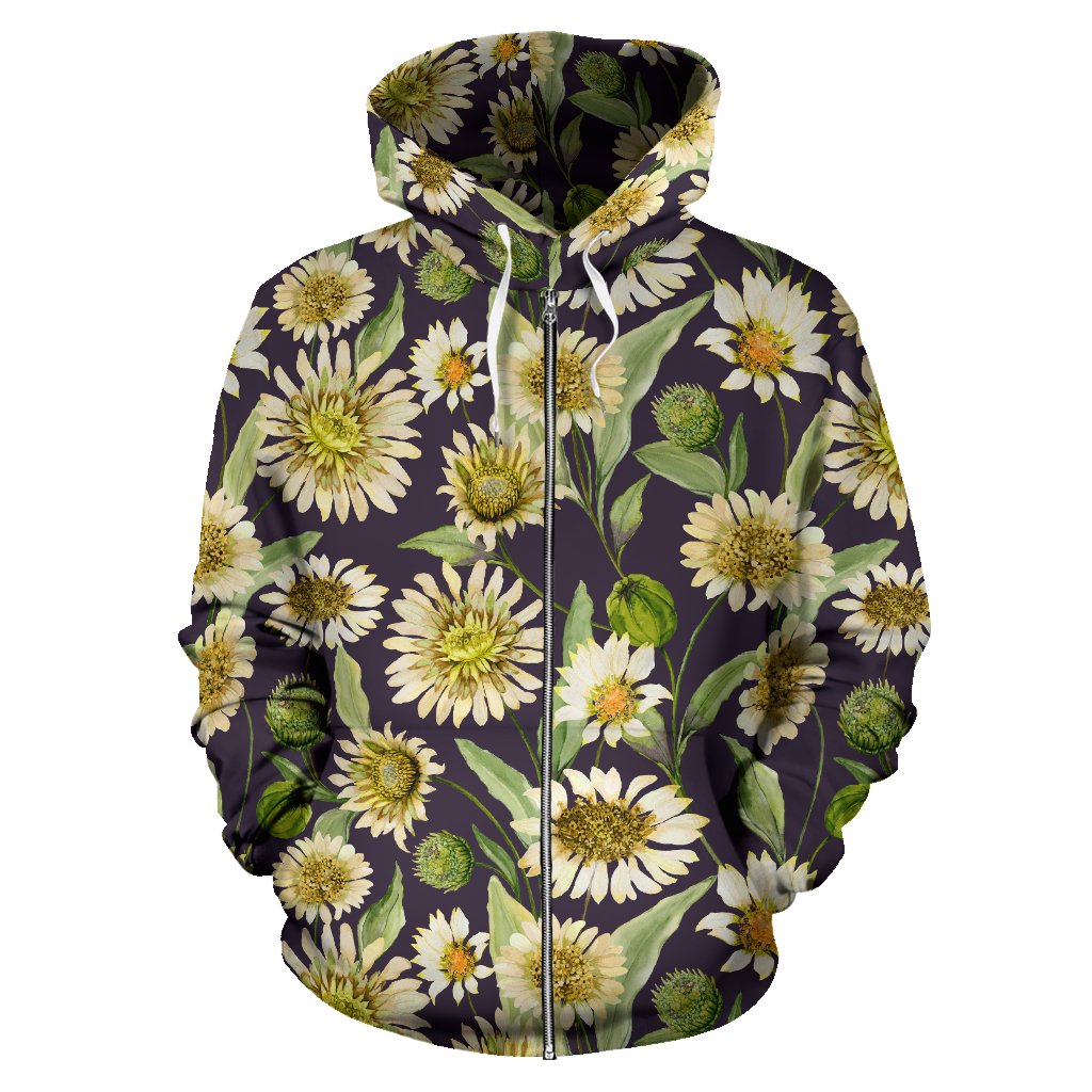 Daisy Vintage Print Pattern Zip Up Hoodie
