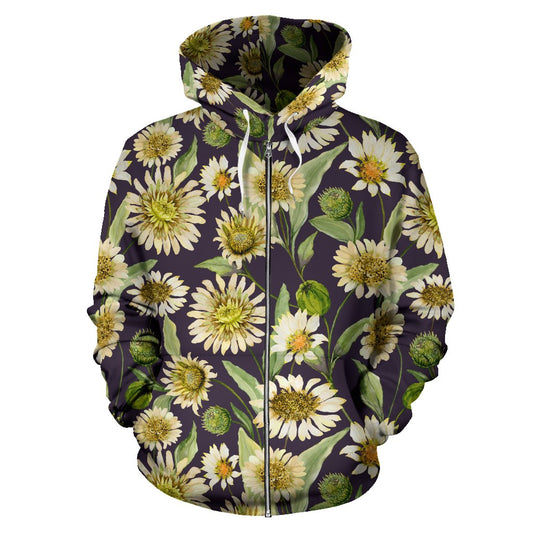 Daisy Vintage Print Pattern Zip Up Hoodie