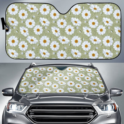Daisy Yellow Print Pattern Car Sun Shade For Windshield