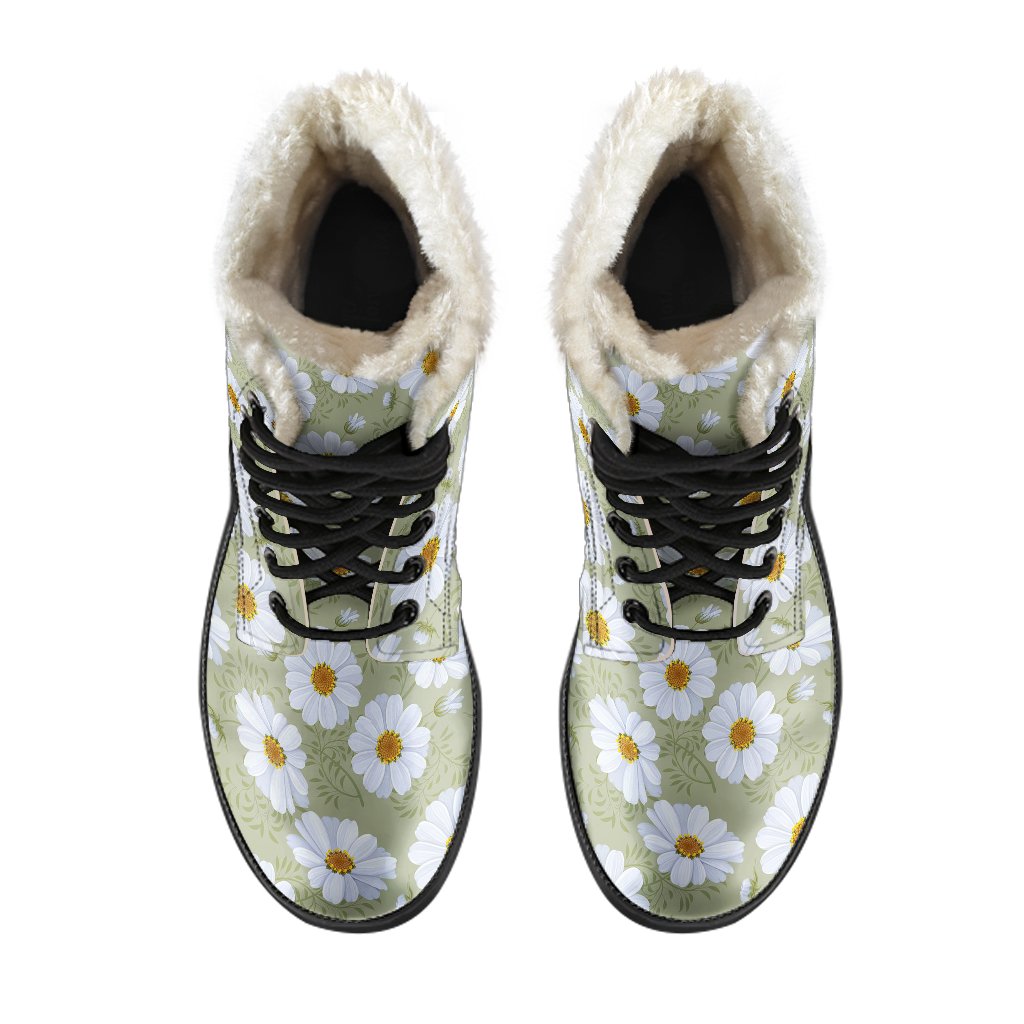 Daisy Yellow Print Pattern Faux Fur Leather Boots-JTAMIGO.COM