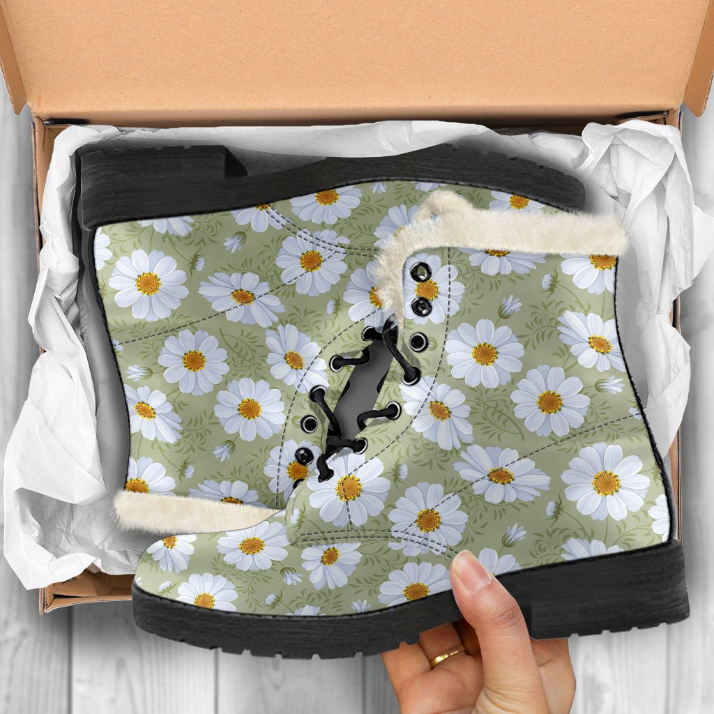 Daisy Yellow Print Pattern Faux Fur Leather Boots-JTAMIGO.COM